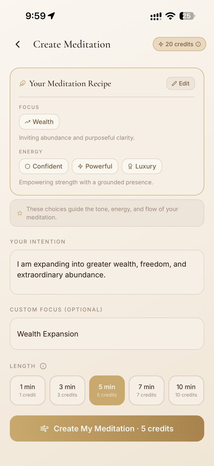 AuraRise create meditation screen